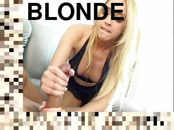 Cigarette smoking sexy blonde gives handjob