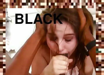 Redhead cutie sucks big black cock