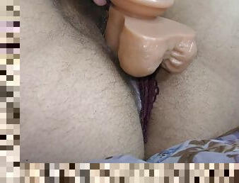 Milf with cum filled pussy pushes all the cum into her uterus with a dildo!