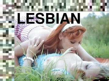 Sexy and hot road trip with a redhead and blond lesbian