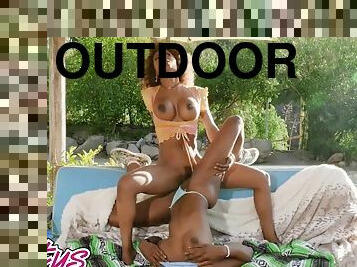 Hot Outdoor Interracial Lesbian Sex With Sexy Babes ebony Demi Sutra and Hazel Grace