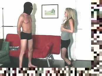 Ballbusting kelly flips a coin for knees or kicks