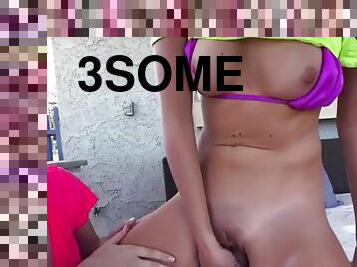 Lucky guy gets a hot threesome with two besties in bikinis