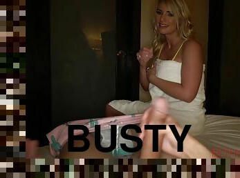 Busty blonde MILF Rachael Cavalli fucks her stepson late night