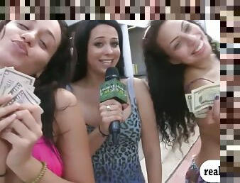 Two babes convinced on her tits for some money blitz