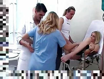 Doctor and nurses in a group sex video