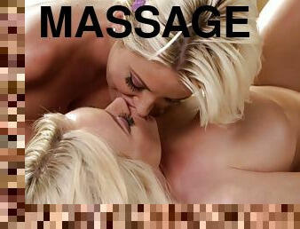 Erotic massage between golden beauties in heats