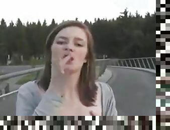 German girl outdoor BJ and facial