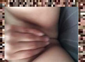 Beautiful college girl with small pussy masturbates in UBER