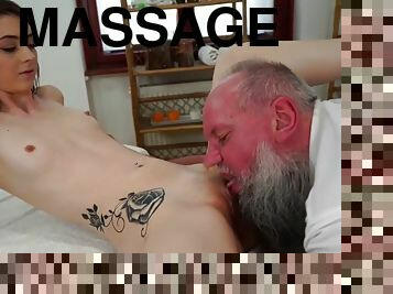 Massaged teen takes dick