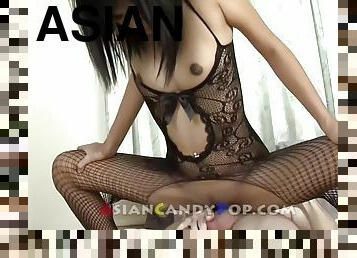 Asian girl with Netzs suit takes care of dick