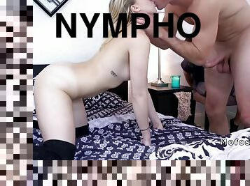 Nasty nympho fuck lover in front of tied bf