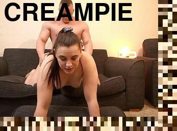 PAWG babe PAWG gets fucked in amazon position for the first time and gets creampied