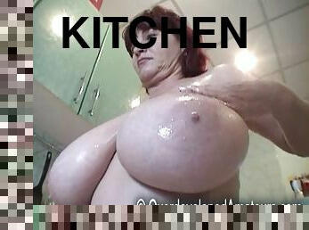Doreena topless in the kitchen