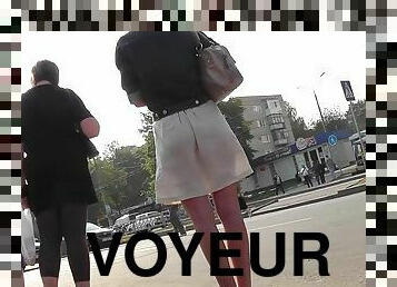 Voyeur feels great in outdoor upskirt scene