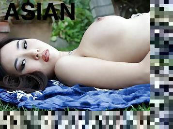 Perky tits Asian outdoors