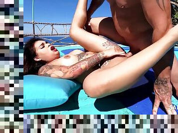 Tattooed Latina getting Freaky by the Pool - Salsaxxx