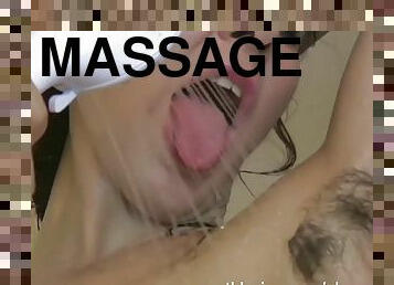 A bath turns into a pussy massage with hot water