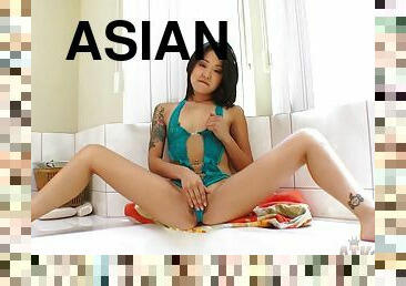 asiatisk, hårig, masturbation, brudar, casting, underkläder, fitta, retande