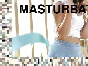 masturbation, brudar, tonåring, rakad, underskön, brunett