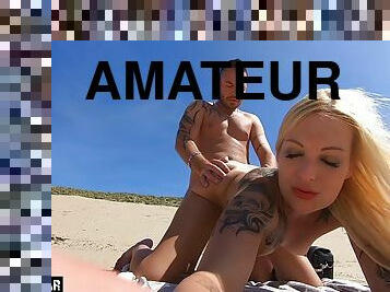 amatör, anal, tysk, creampie, strand, pov, blond, tatuering