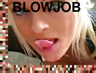 Blonde smoker in lipstick sucks dick