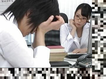 Japanese office doll pleases one of her colleagues with good sex