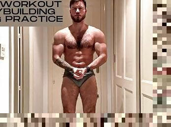 Post workout bodybuilding posing practice