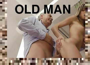 Stockings teen rides old man nut