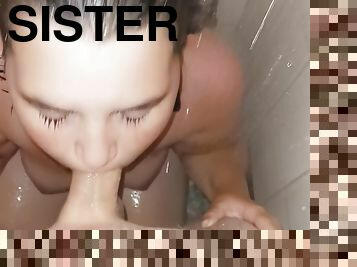 Homeless Stepsister Blowjob In Nasty Shelter Shower