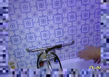 Bathroom footage with naked grandma and teen lesbian
