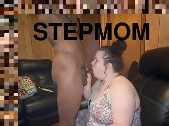 Stepmom eat my big black cock in chair waiting on my dad come home