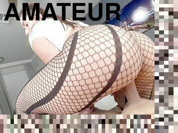 Amateur Thick Ass MILF Makes Fishnet look 3D in Reverse Cowgirl