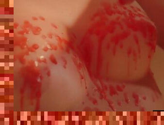 Kinky girl drips hot wax over her perfect tits as she masturbates - Fetish