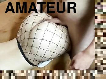 amateur, maison, couple, butin, bas, point-de-vue, petite-amie, résille, mignonne, brunette