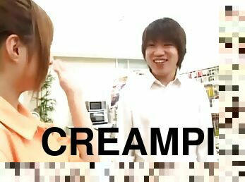 asiatisk, japans, creampie, uniform