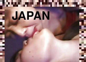 Japanese Slut licking dildo and fucking Threesome