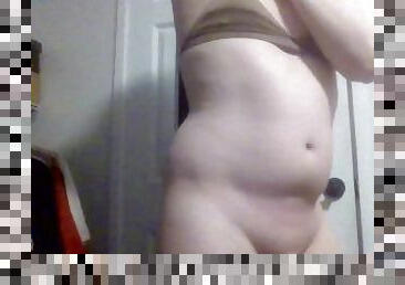 Incredibly awkward chubby trans girl dancing nude in bra only