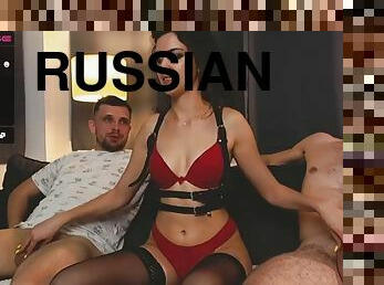 ruso, trío, rubia, webcam