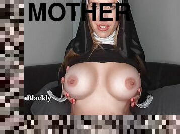 Mother Superior Nun - cosplay busty mom in solo masturbation - fake tits