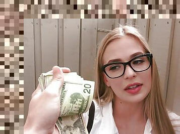 Teen with sexy glasses offered money for sex