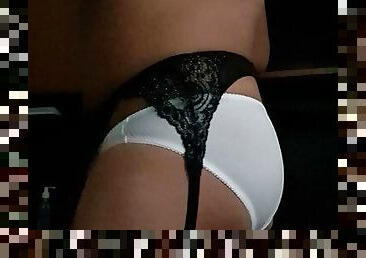 Full white nylon set, silky white panties and bra