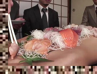 Japanese diva ramu nagatsuki is used as a food plate on dinner