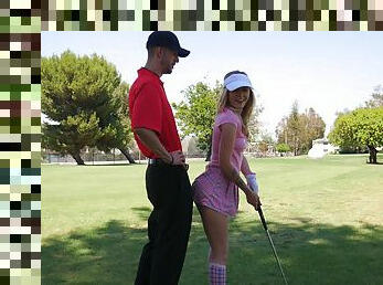 Appealing chick smashes cock down on the Golf course