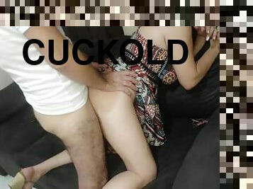 My cuckold husband calls me on my cell phone while I'm having sex with his friend