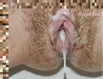 pissing, pussy, creampie, cum, nærbilde, våt