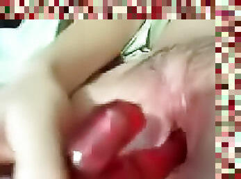 Red dildo close up pussy fucking