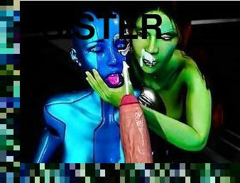 Bald Pussy Gamora Teaches Nebula How To Suck Cock While Getting Sprayed With Cum