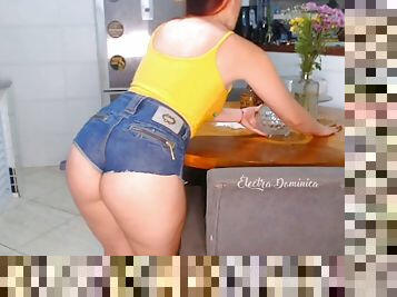 Hot maid wearing denim shorts