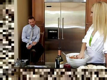 Big titted blonde cook seduces her boss to bang her